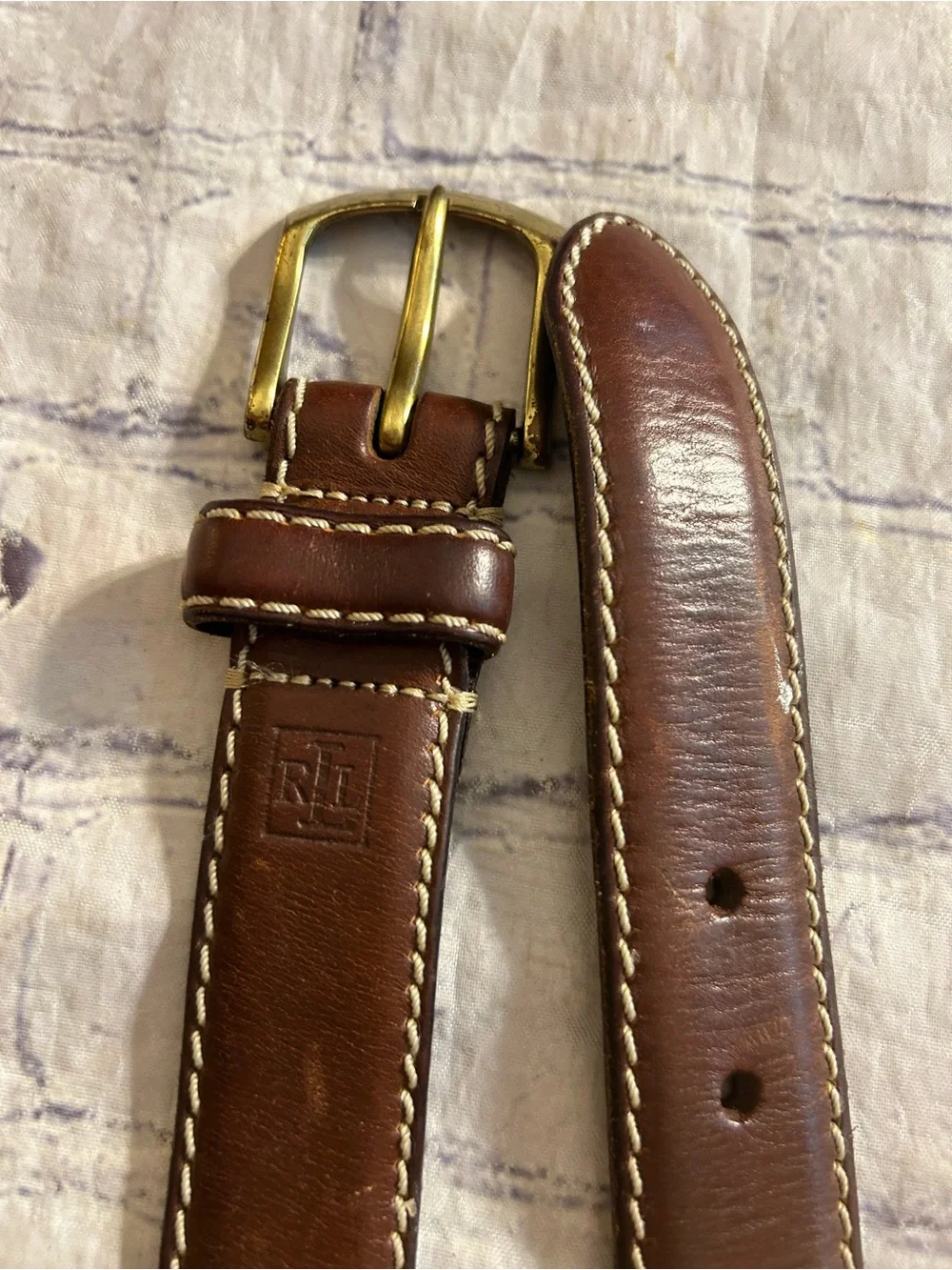 LAUREN RALPH LAUREN BROWN LEATHER STITCHING SIZE 44 & FOSSIL LEATHER BELT 42